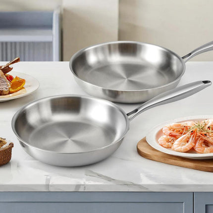 5-star Chef Frying Pan Stainless Steel Uncoated Twin Frypan Set 25/30cm Silver.