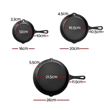 5-star chef Non Stick Frying Pan Cast Iron 3PCS.