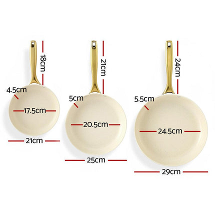 5-star Chef Frying Pan 3PCS Shades Frypan Set Ceramic Coating Multi Colour.
