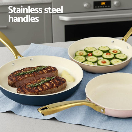 5-star Chef Frying Pan 3PCS Shades Frypan Set Ceramic Coating Multi Colour.