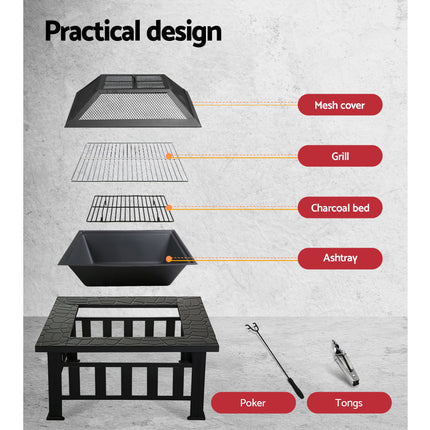 Grillz Fire Pit BBQ Grill 2-In-1 Table.