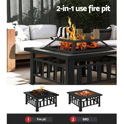 Grillz Fire Pit BBQ Grill 2-In-1 Table.