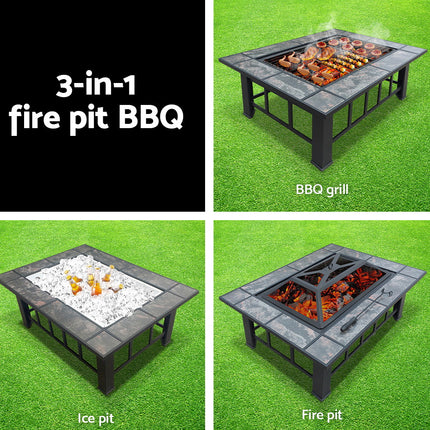 Grillz Fire Pit BBQ Grill Ice Bucket 3-In-1 Table.
