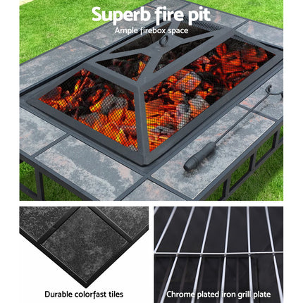 Grillz Fire Pit BBQ Grill Ice Bucket 3-In-1 Table.