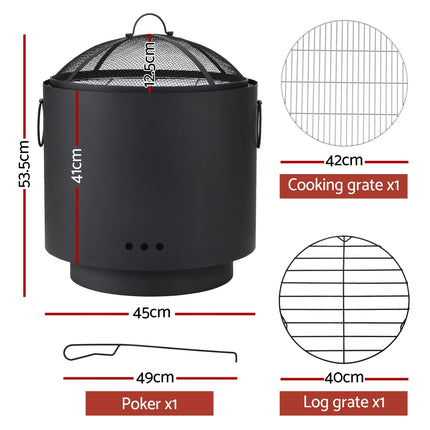 Grillz Fire Pit BBQ Portable Deep Bowl Outdoor Fireplace.