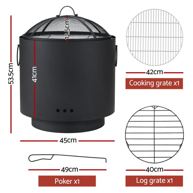 Grillz Fire Pit BBQ Portable Deep Bowl Outdoor Fireplace.