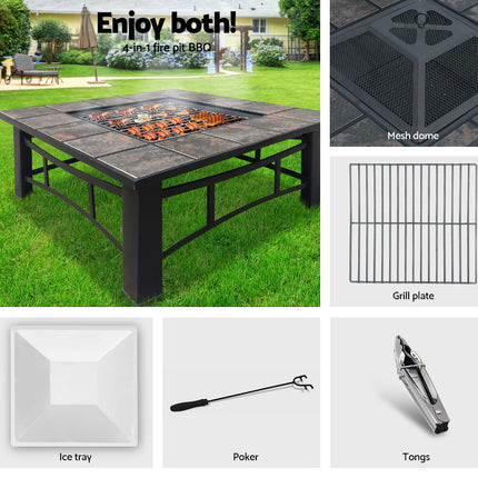 Grillz Fire Pit BBQ Grill Ice Bucket 4-In-1 Table.