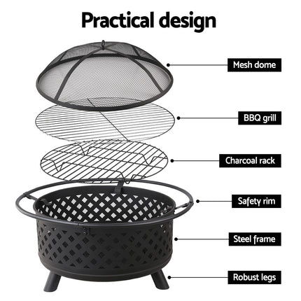 Grillz Fire Pit BBQ Grill 76cm.