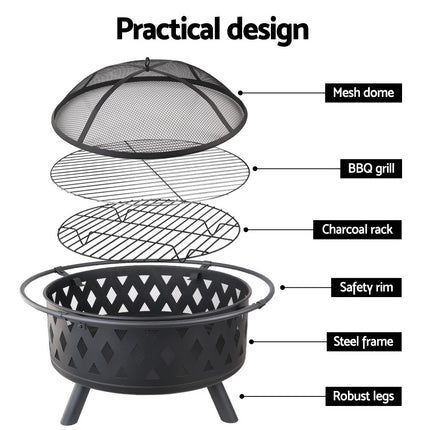 Grillz Fire Pit BBQ Grill 82cm.