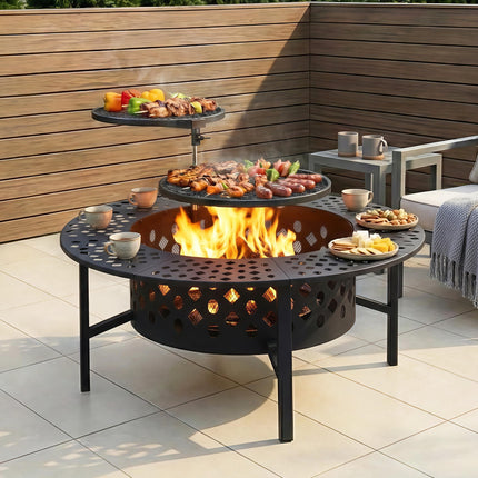 Grillz Fire Pit BBQ Charcoal Smoker Portable Mesh Pits Outdoor Camping Fireplace.