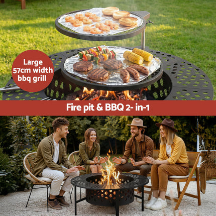 Grillz Fire Pit BBQ Charcoal Smoker Portable Mesh Pits Outdoor Camping Fireplace.
