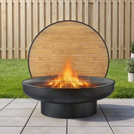 Grillz Fire Pit Table with Lid Deep Fire Bowl Wood Burning BBQ Grill for Backyard Camping Patio Picnic.