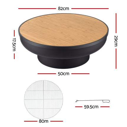 Grillz Fire Pit Table with Lid Deep Fire Bowl Wood Burning BBQ Grill for Backyard Camping Patio Picnic.