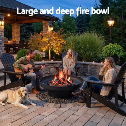 Grillz Fire Pit Table with Lid Deep Fire Bowl Wood Burning BBQ Grill for Backyard Camping Patio Picnic.