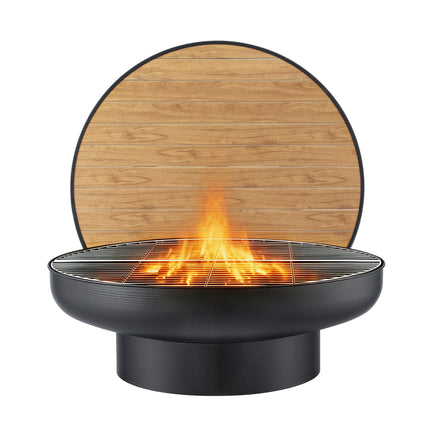 Grillz Fire Pit Table with Lid Deep Fire Bowl Wood Burning BBQ Grill for Backyard Camping Patio Picnic.