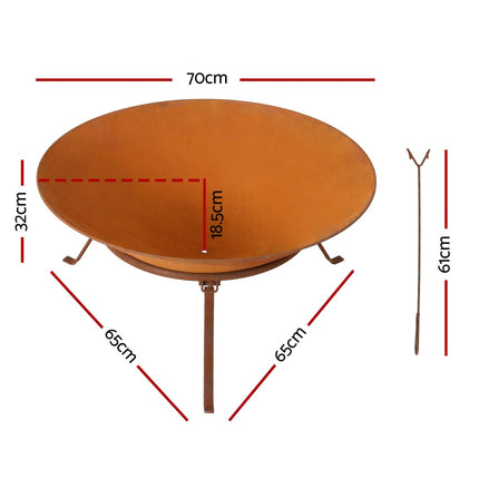 Grillz 70cm Fire Pit Rustic Iron Bowl Outdoor.
