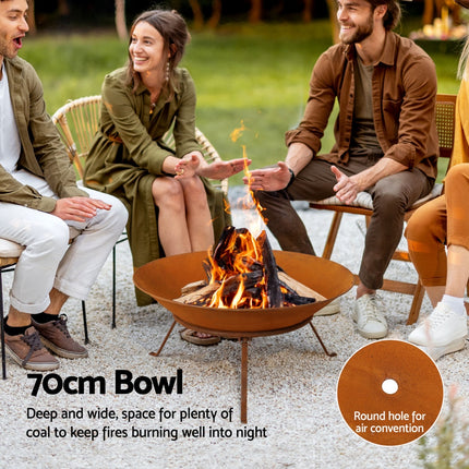 Grillz 70cm Fire Pit Rustic Iron Bowl Outdoor.