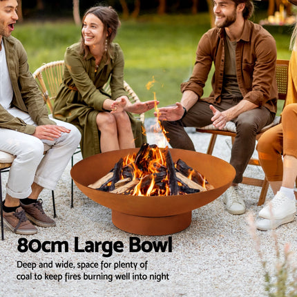 Grillz Fire Pit Iron Bowl 80cm Outdoor Patio Fireplace.