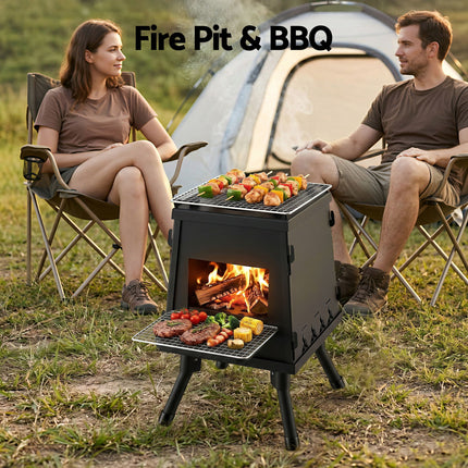 Grillz Fire Pit BBQ Portable Outdoor Fireplace Metal Camping Stove for Boiling Water, BBQ, Picnics.
