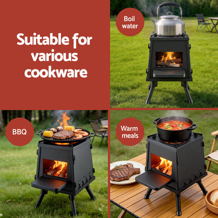 Grillz Fire Pit BBQ Portable Outdoor Fireplace Metal Camping Stove for Boiling Water, BBQ, Picnics.