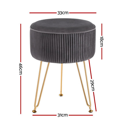 Artiss Ottoman Foot Stool Vanity Velvet Round Grey.