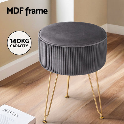 Artiss Ottoman Foot Stool Vanity Velvet Round Grey.