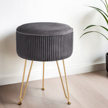 Artiss Ottoman Foot Stool Vanity Velvet Round Grey.