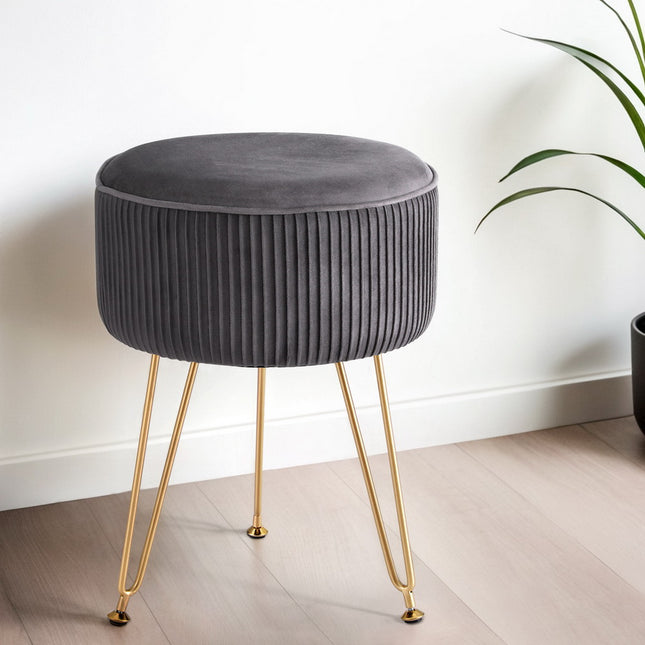 Artiss Ottoman Foot Stool Vanity Velvet Round Grey.