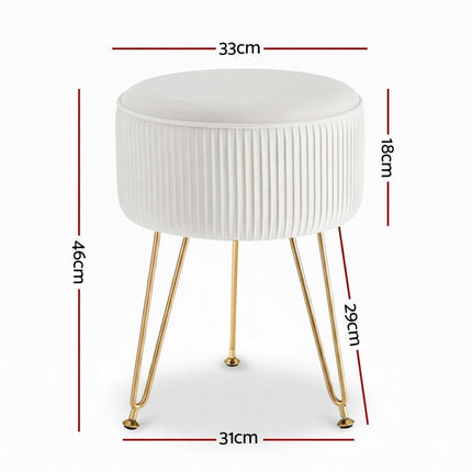 Artiss Ottoman Foot Stool Vanity Velvet Round White.