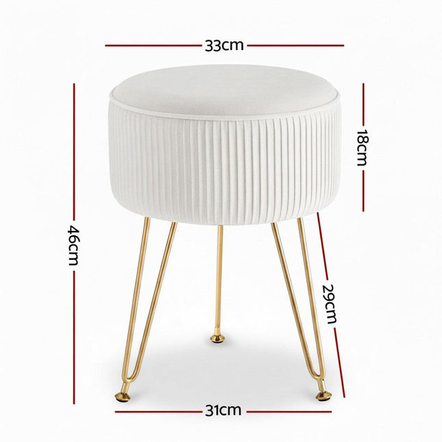 Artiss Ottoman Foot Stool Vanity Velvet Round White.