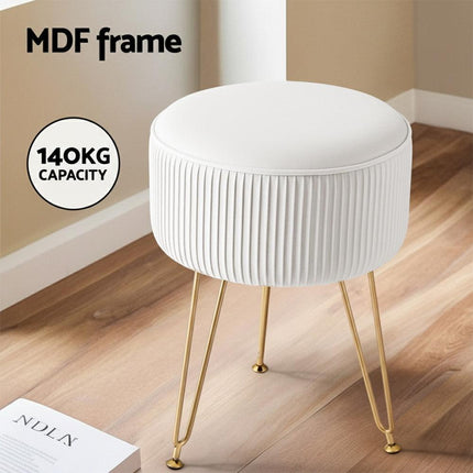 Artiss Ottoman Foot Stool Vanity Velvet Round White.