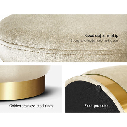 Artiss Ottoman Storage Foot Stool Round Velvet Cream.