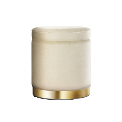 Artiss Ottoman Storage Foot Stool Round Velvet Cream.