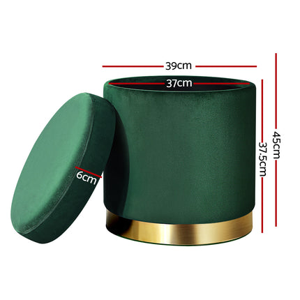 Artiss Ottoman Storage Foot Stool Round Velvet Green.