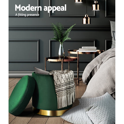 Artiss Ottoman Storage Foot Stool Round Velvet Green.