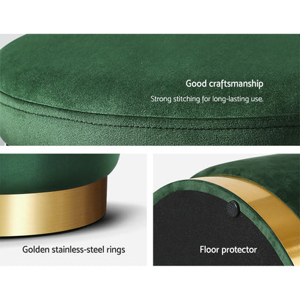Artiss Ottoman Storage Foot Stool Round Velvet Green.
