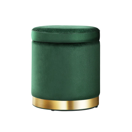 Artiss Ottoman Storage Foot Stool Round Velvet Green.