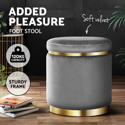 Artiss Ottoman Foot Stool Round Velvet Charcoal.
