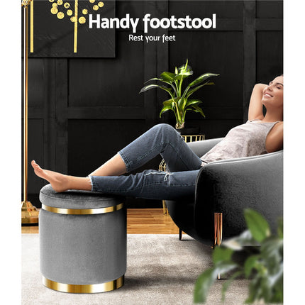 Artiss Ottoman Foot Stool Round Velvet Charcoal.