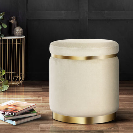 Artiss Ottoman Foot Stool Round Velvet Cream.