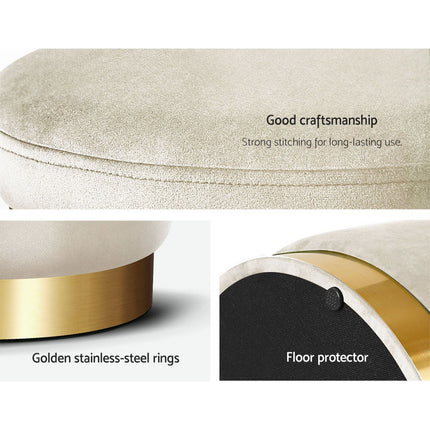 Artiss Ottoman Foot Stool Round Velvet Cream.