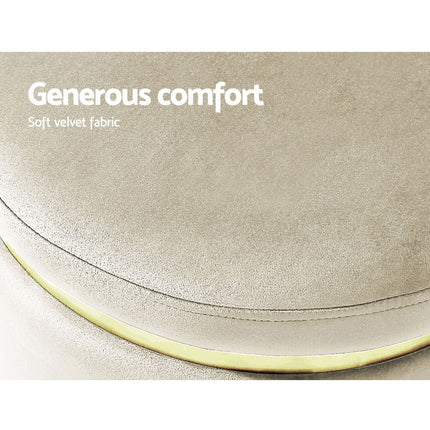 Artiss Ottoman Foot Stool Round Velvet Cream.