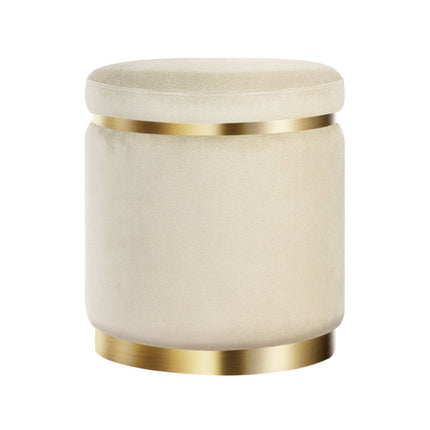 Artiss Ottoman Foot Stool Round Velvet Cream.
