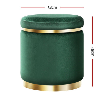 Artiss Ottoman Foot Stool Round Velvet Green.