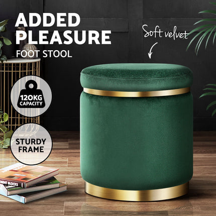 Artiss Ottoman Foot Stool Round Velvet Green.