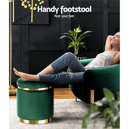 Artiss Ottoman Foot Stool Round Velvet Green.