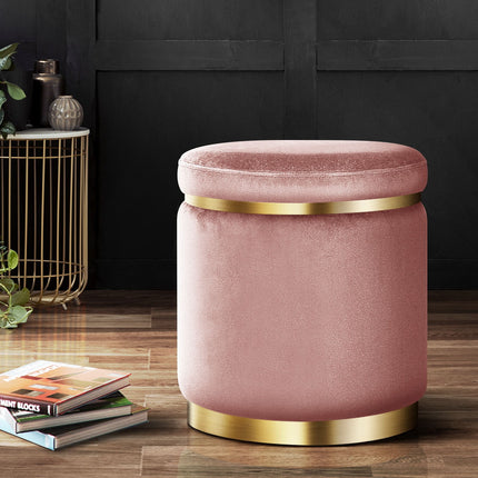 Artiss Ottoman Foot Stool Round Velvet Pink.