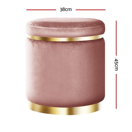 Artiss Ottoman Foot Stool Round Velvet Pink.