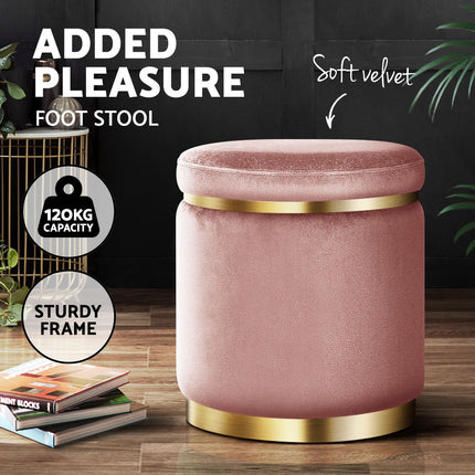 Artiss Ottoman Foot Stool Round Velvet Pink.