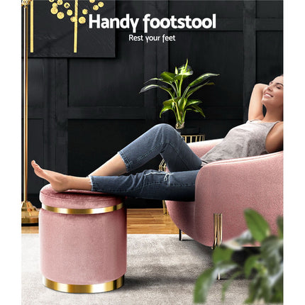 Artiss Ottoman Foot Stool Round Velvet Pink.